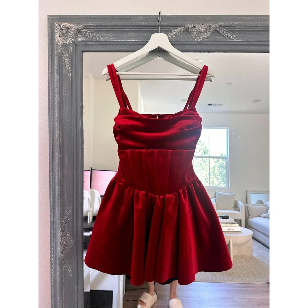 Windsor Red Kyla Velvet Cutout Corset Skater Mini Dress Wedding Formal Date M - Picture 5 of 12